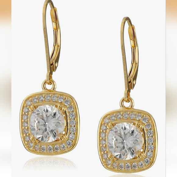 The Unbranded Brand Jewelry - Gold Plated Cubic Zirconia Halo Drop Earrings
